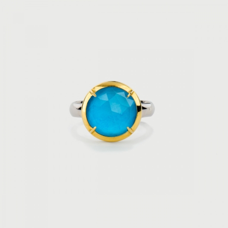 Doublet Crystal Quartz with Turquoise Gold Plated Silver Ring-AlmadiPietra