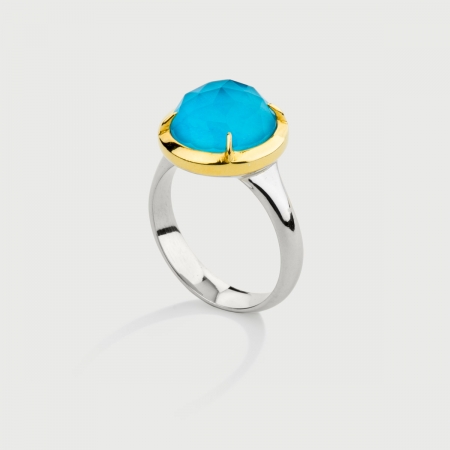 Doublet Crystal Quartz with Turquoise Gold Plated Silver Ring-AlmadiPietra